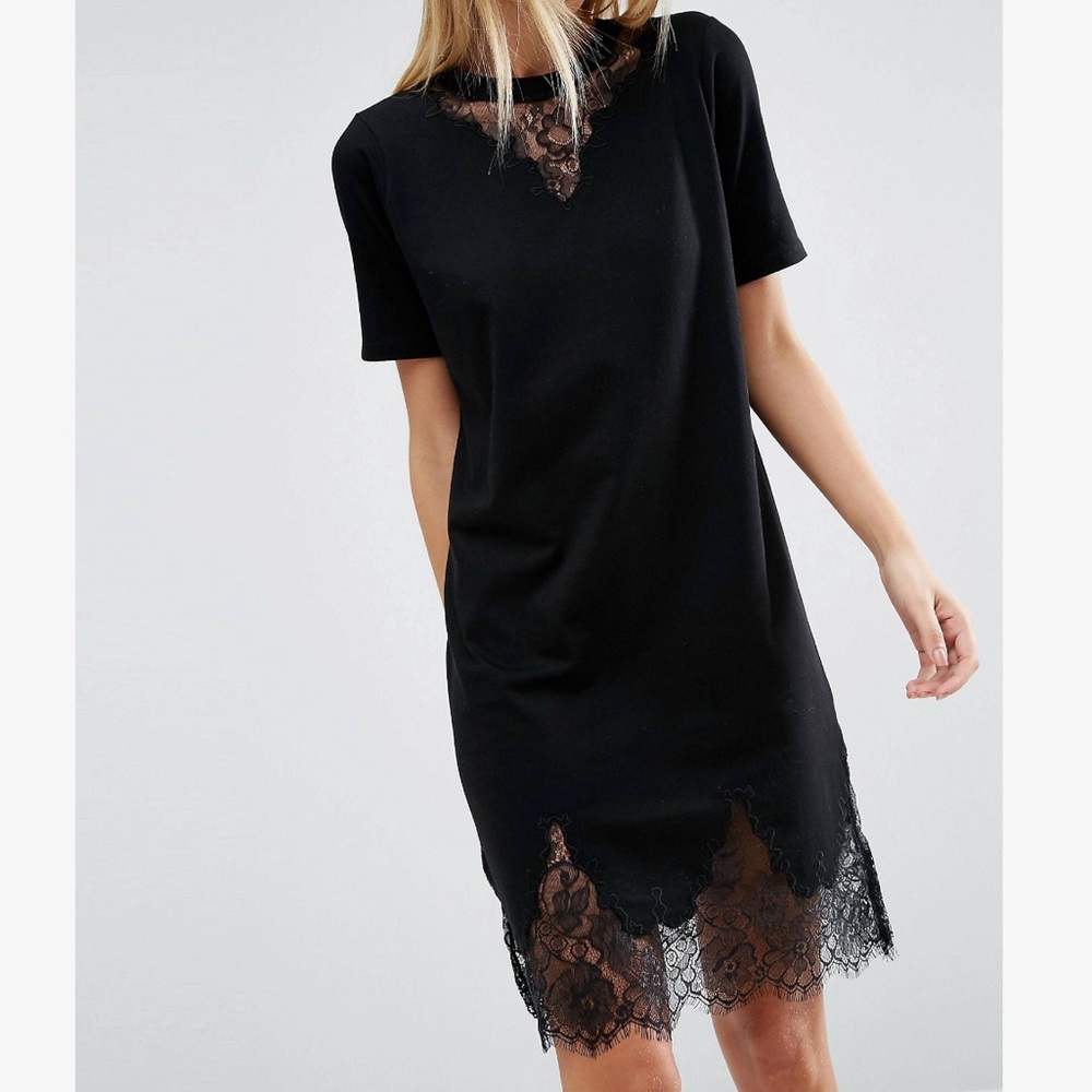 ASOS T SHIRT DRESS WITH LACE INSERTS